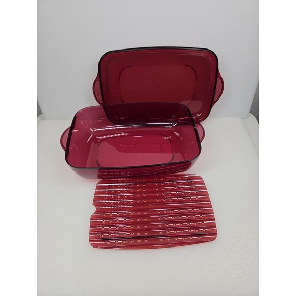 Tupperware TupperWave 1.7L Microwave Cooker Casserole Steamer 3 Piece Cranberry - Picture 1 of 12